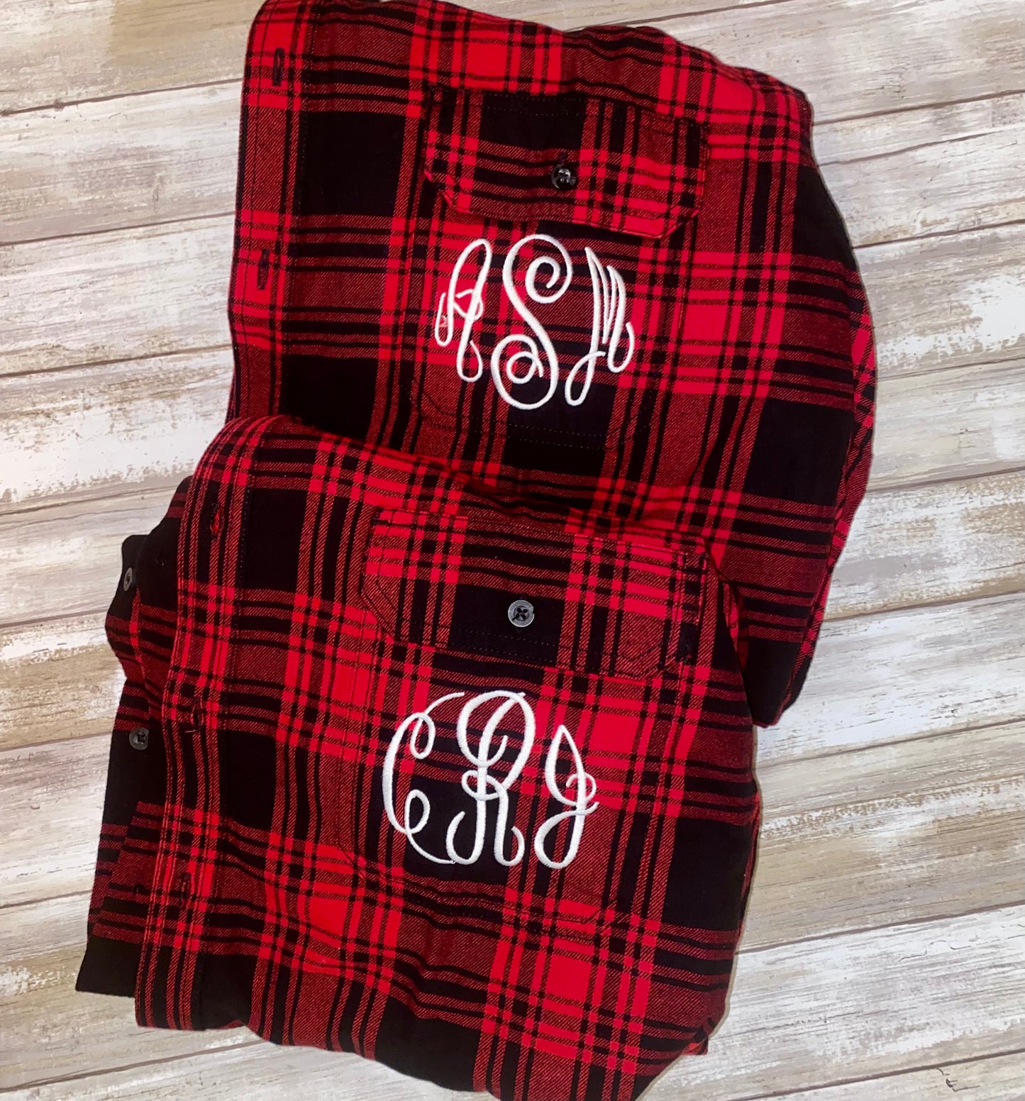 Monogrammed flannel, lumberjack flannel, red and black flannel