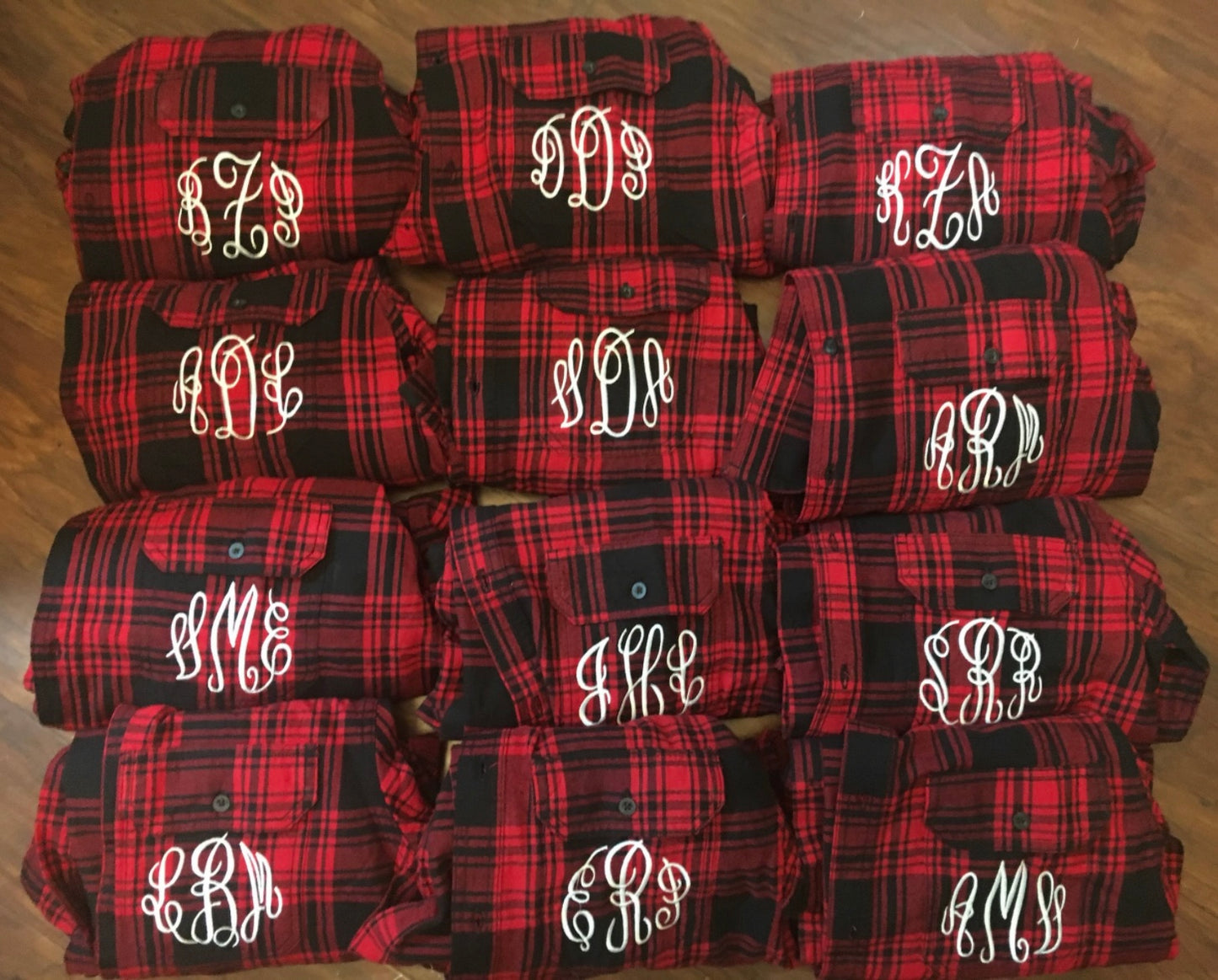 Monogrammed flannel, lumberjack flannel, red and black flannel
