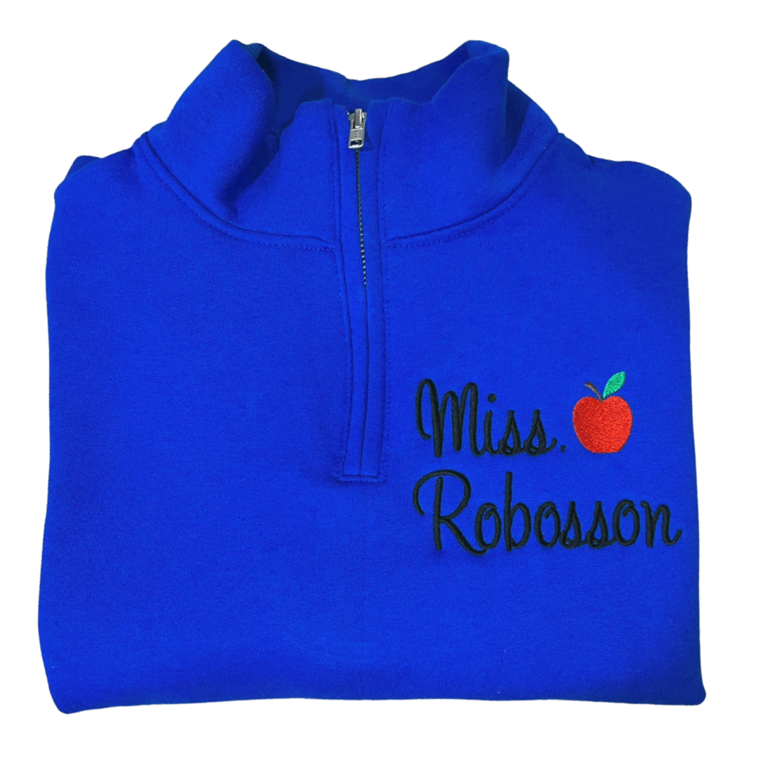 Personalized Teacher Quarter Zip Sweatshirt | Teacher Name and Apple Zip Pullover | teacher gift