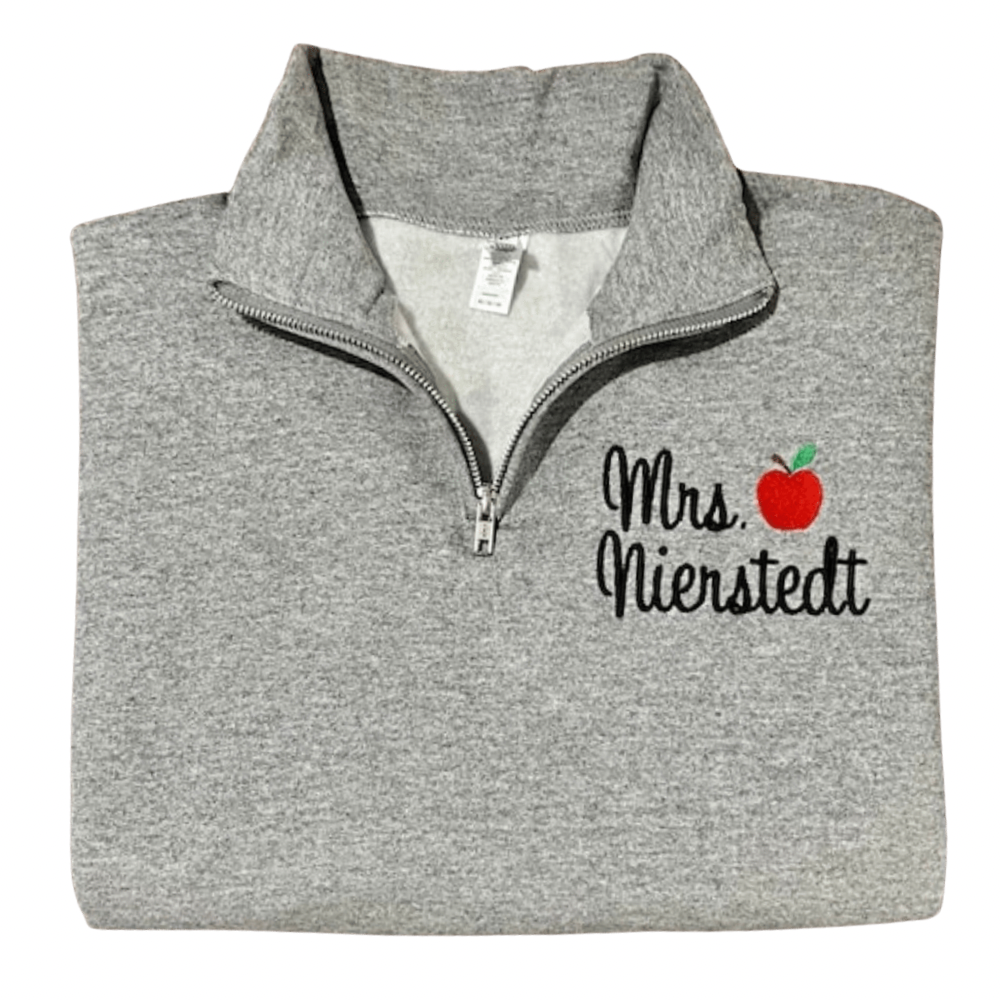 Personalized Teacher Quarter Zip Sweatshirt | Teacher Name and Apple Zip Pullover | teacher gift