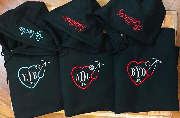 Nurse stethoscope monogram Hoodie | nurse stethoscope Sweatshirt | Nurse Pullover | nurse gift | Nurse hoodie