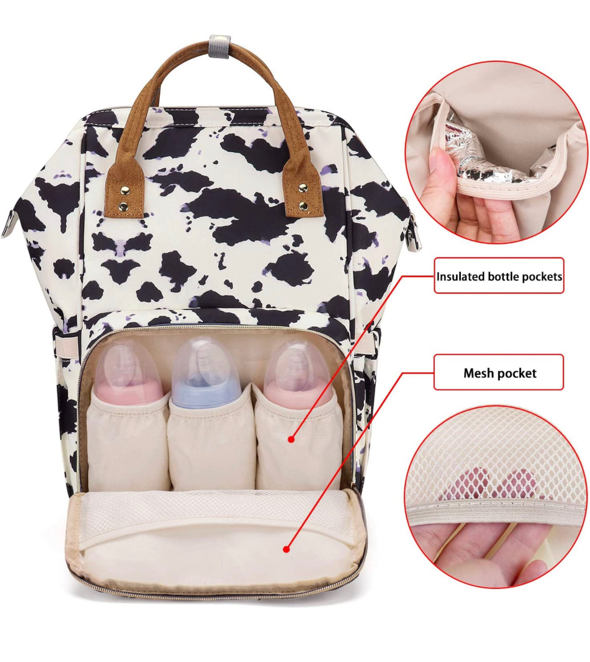 Cow Print Diaper Bag with custom embroidery name or monogram | monogram diaper bag