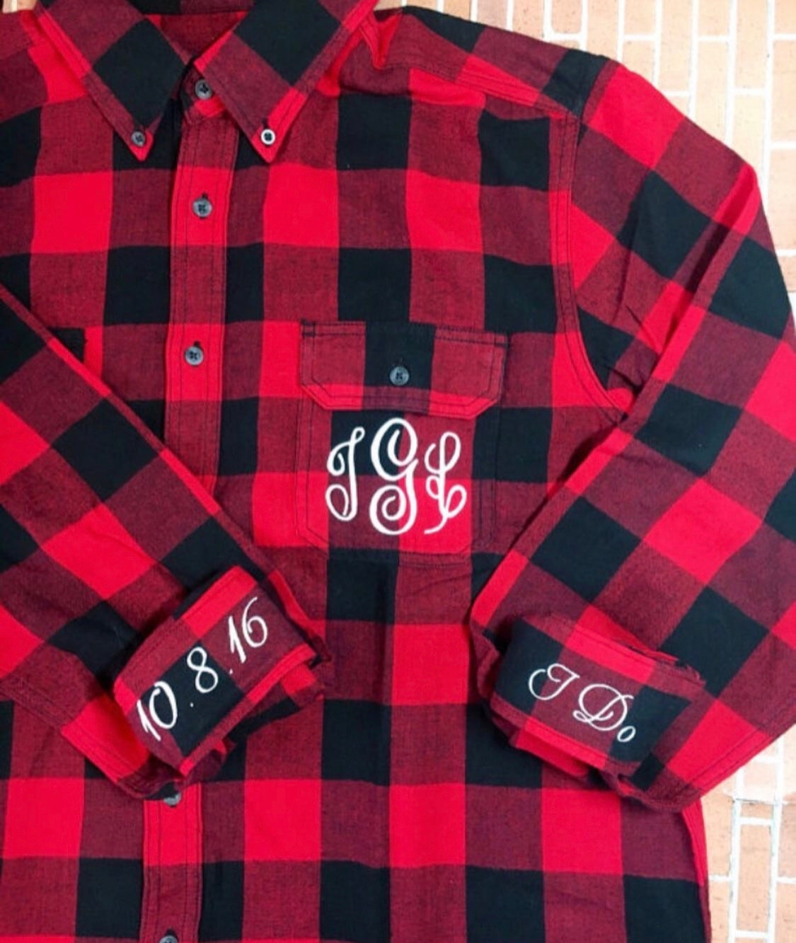 Monogrammed flannel, lumberjack flannel, red and black flannel