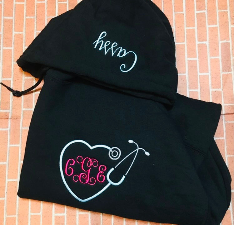 Nurse stethoscope monogram Hoodie | nurse stethoscope Sweatshirt | Nurse Pullover | nurse gift | Nurse hoodie
