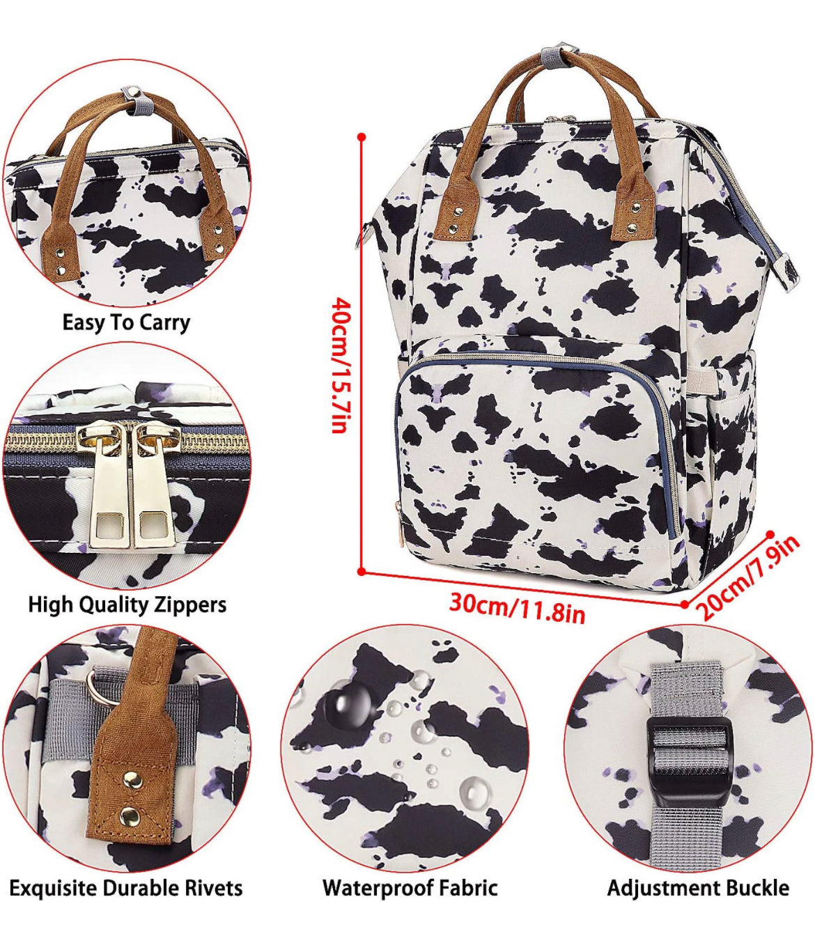 Cow Print Diaper Bag with custom embroidery name or monogram | monogram diaper bag