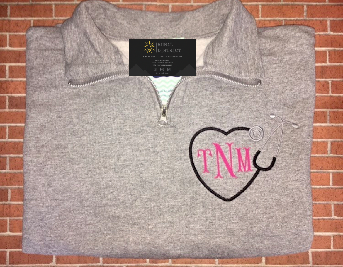 Nurse stethoscope monogram Quarter Zip Sweatshirt | Nurse Zip Pullover | nurse gift