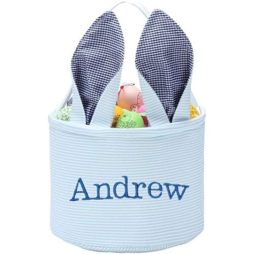 Seersucker bunny embroidered Easter Basket