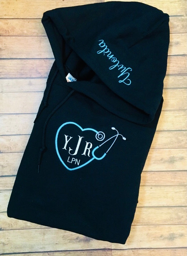 Nurse stethoscope monogram Hoodie | nurse stethoscope Sweatshirt | Nurse Pullover | nurse gift | Nurse hoodie