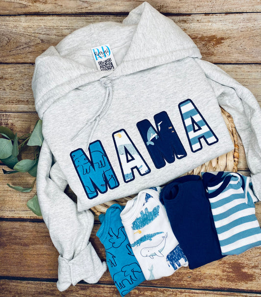 Mama appliqué  Hoodie with baby clothes, completely customizable