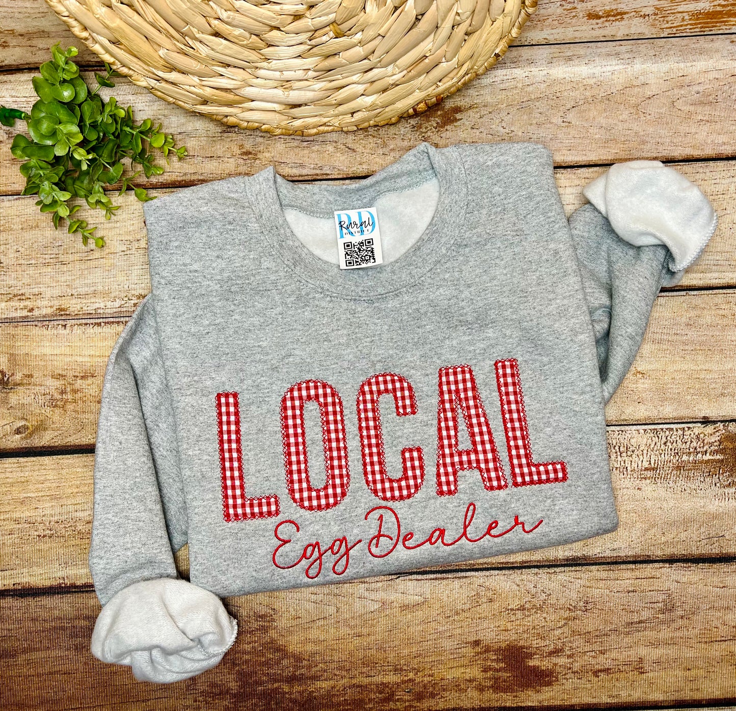 Local egg dealer sweatshirt appliqué