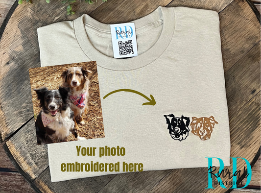 Custom embroidered photo on T-shirt Pet