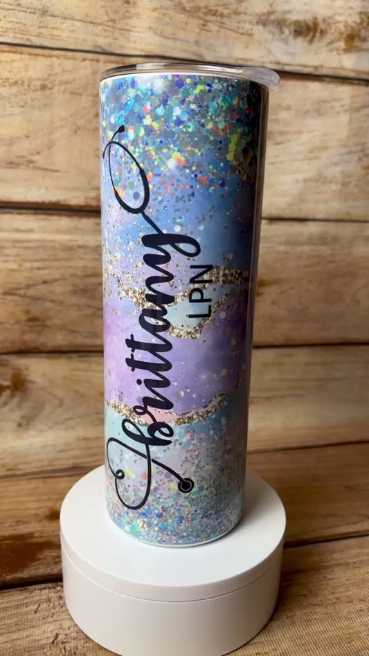 Custom nurse tumbler, glitter & sparkles