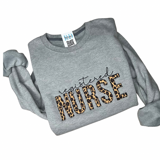 Registered Nurse cheetah appliqué sweatshirt