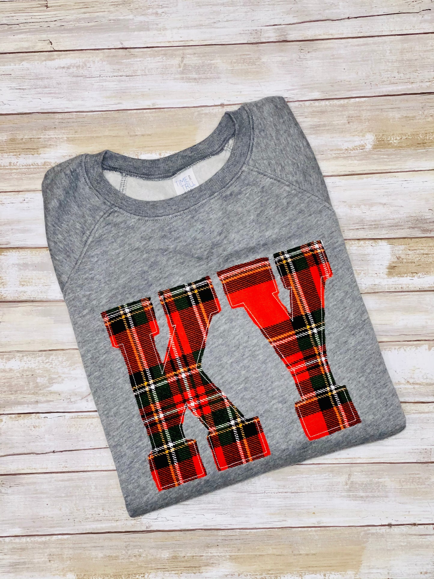 KY Buffalo plaid red and green embroidered sweatshirt