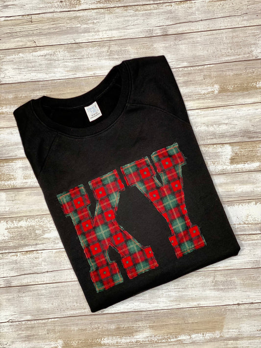 KY Buffalo plaid red and green embroidered sweatshirt