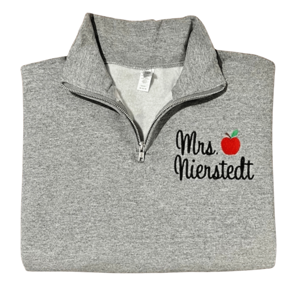 Personalized Teacher Quarter Zip Sweatshirt Teacher Name and Apple