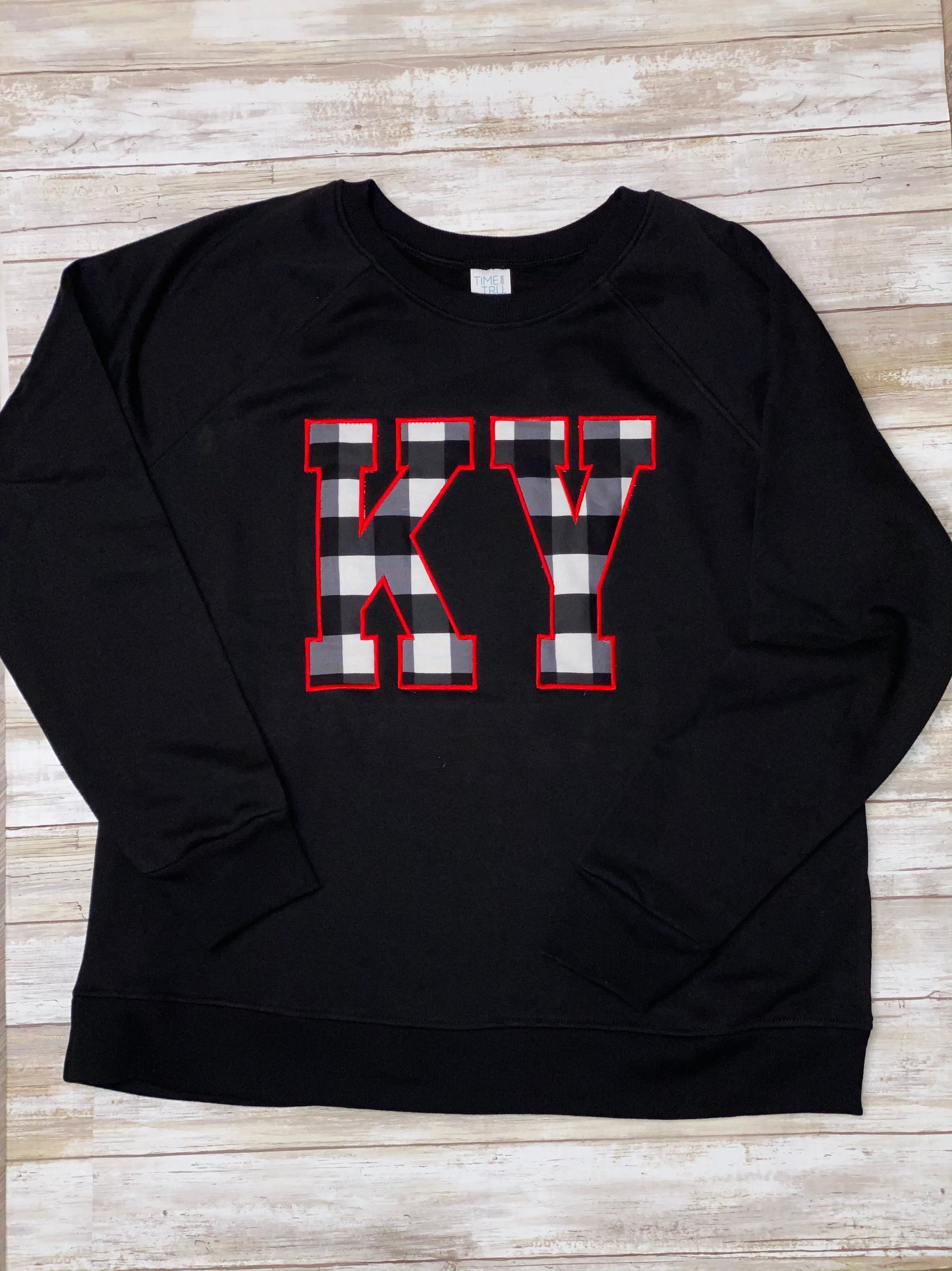 KY Buffalo plaid black and white embroidered sweatshirt
