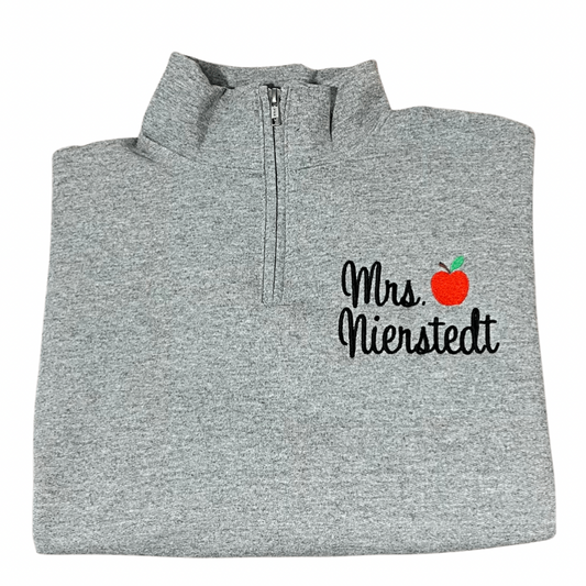 Personalized Teacher Quarter Zip Sweatshirt | Teacher Name and Apple Zip Pullover | teacher gift