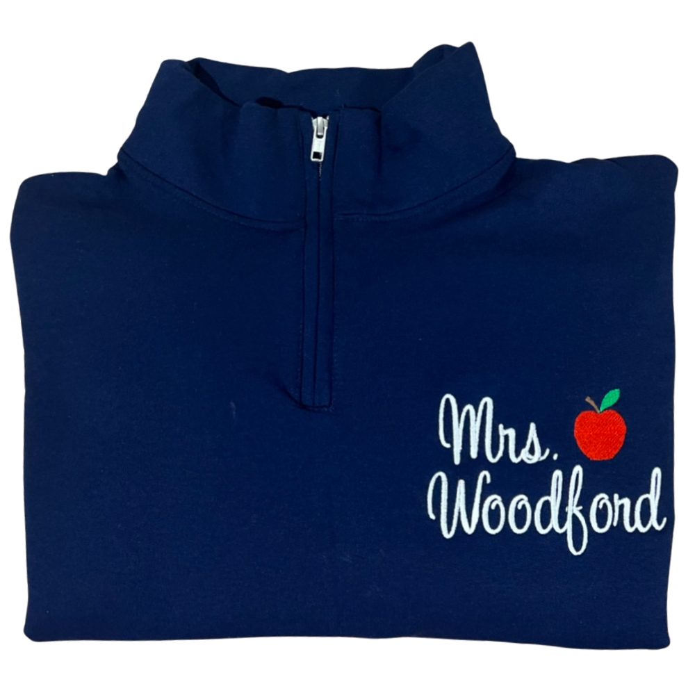 Personalized Teacher Quarter Zip Sweatshirt Teacher Name and Apple Zip  Pullover 